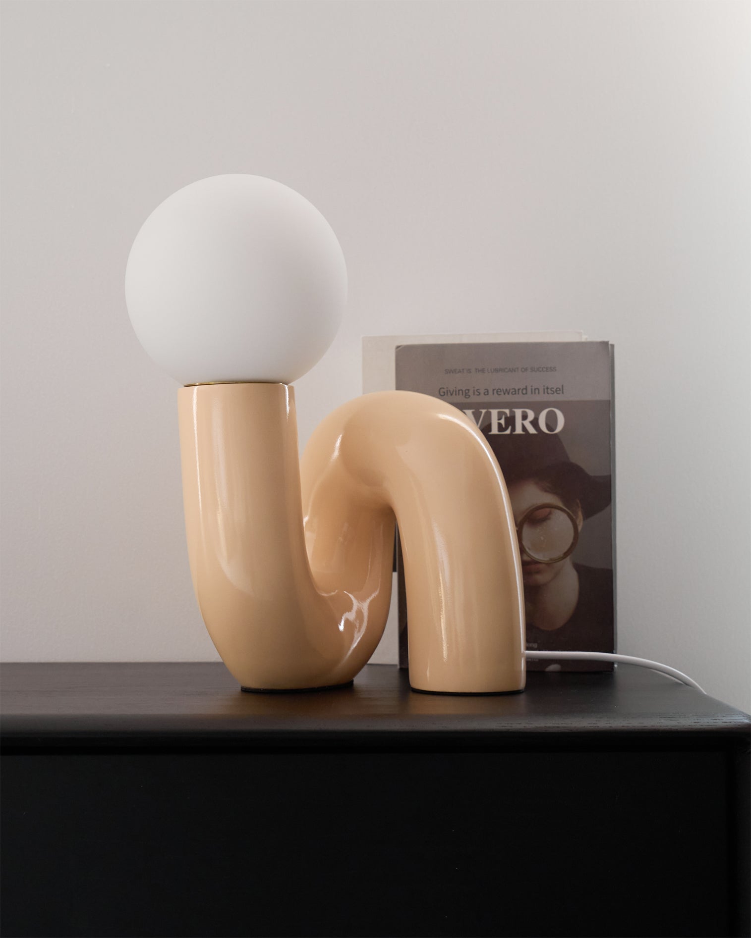 Spiral Glass Table Lamp Sculptural Resin Ribbon Shade Bedside Accent