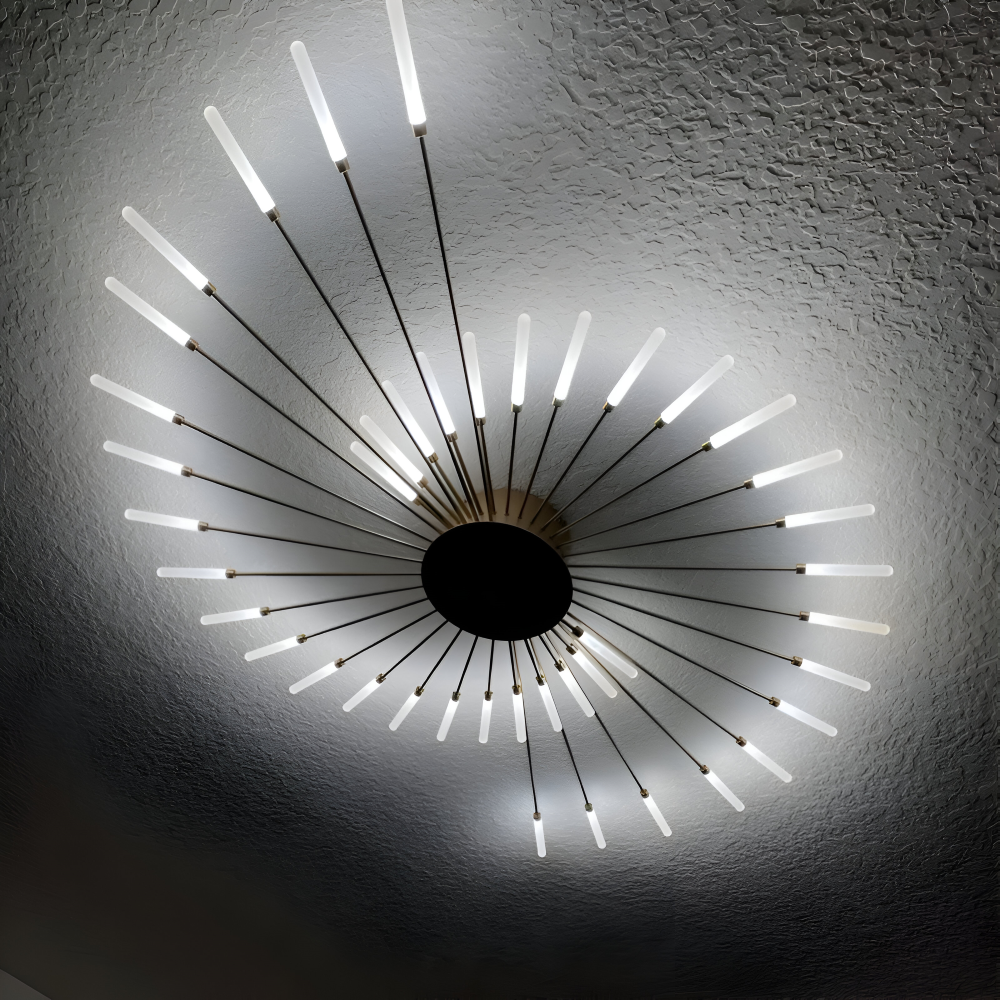 Starburst loftlampe med radiale metalstænger med lysende kapselspidser