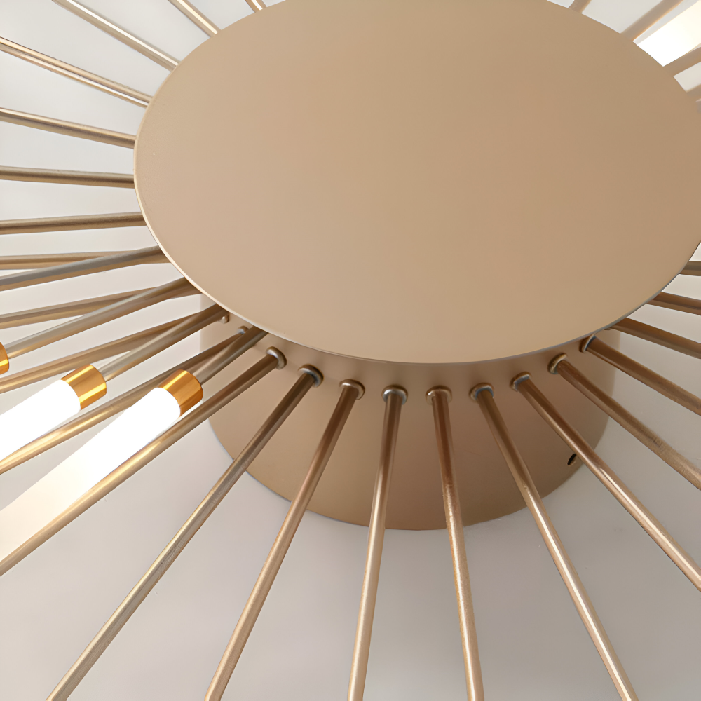 Starburst loftlampe med radiale metalstænger med lysende kapselspidser