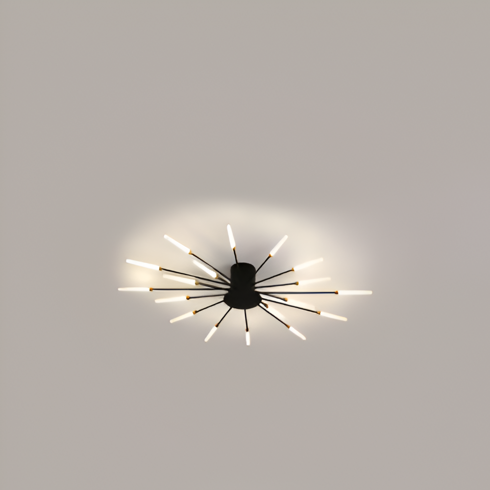 Starburst loftlampe med radiale metalstænger med lysende kapselspidser