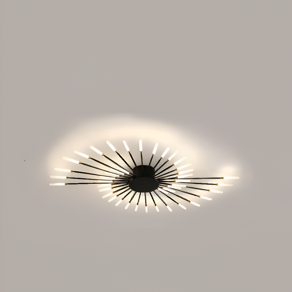 Starburst loftlampe med radiale metalstænger med lysende kapselspidser