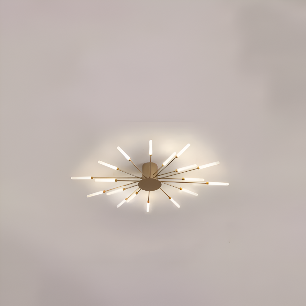 Starburst loftlampe med radiale metalstænger med lysende kapselspidser