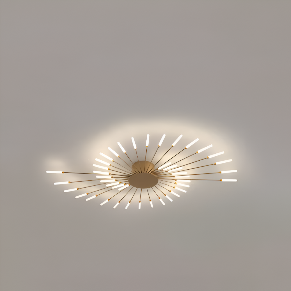 Starburst loftlampe med radiale metalstænger med lysende kapselspidser