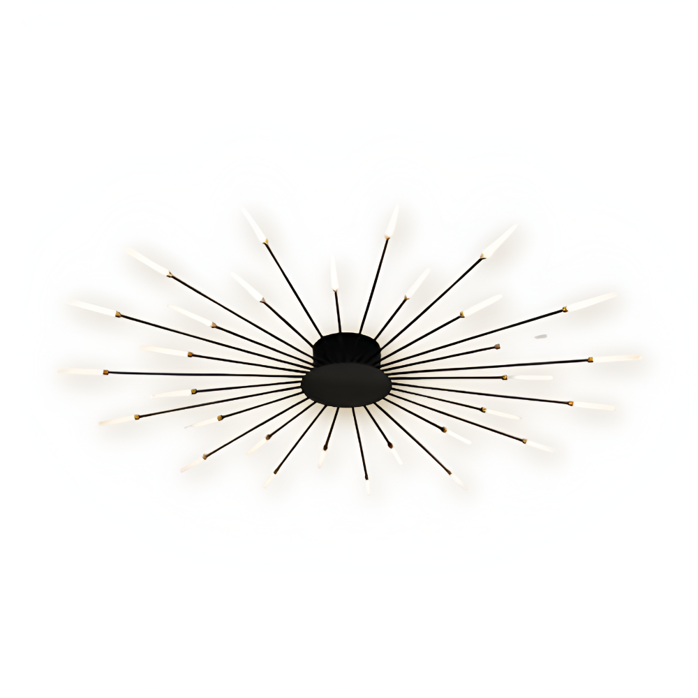 Starburst loftlampe med radiale metalstænger med lysende kapselspidser