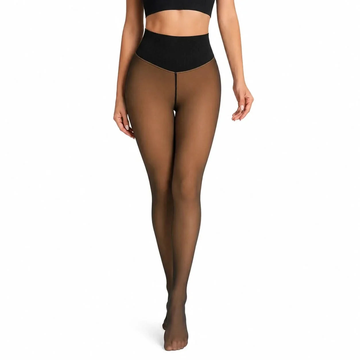 Fleece Lined Tights Womens Sheer High Waisted