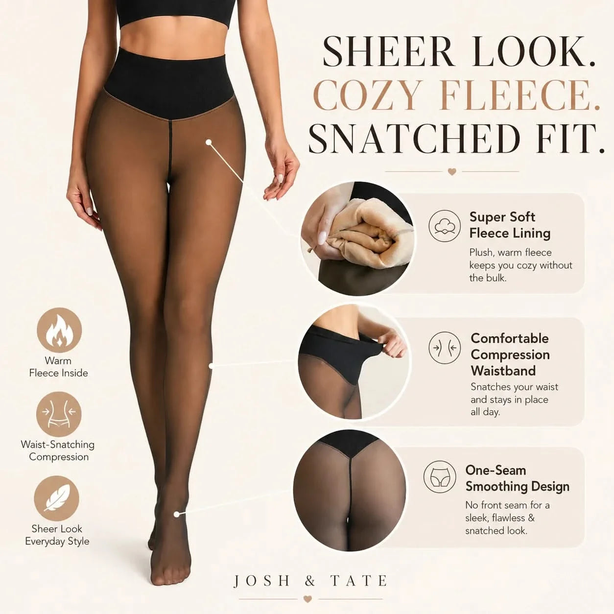 Fleece Lined Tights Womens Sheer High Waisted