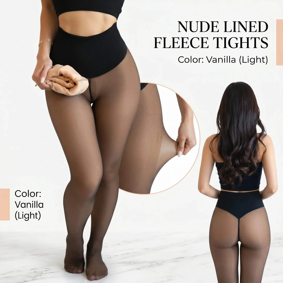Fleece Lined Tights Womens Sheer High Waisted