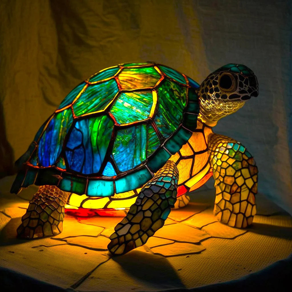 Tiffany stil mosaikglasfigur med dekorativ skulpturel bordlampe