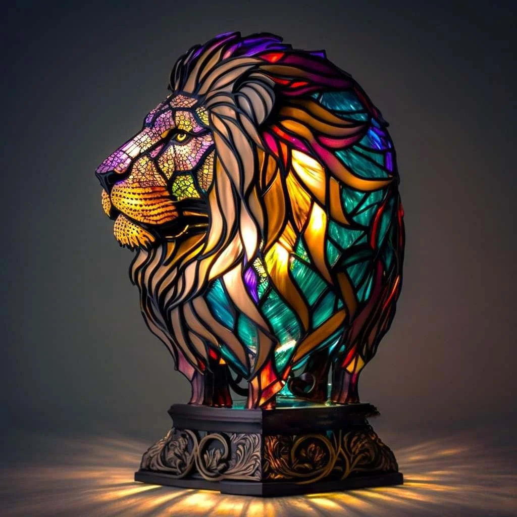 Tiffany stil mosaikglasfigur med dekorativ skulpturel bordlampe