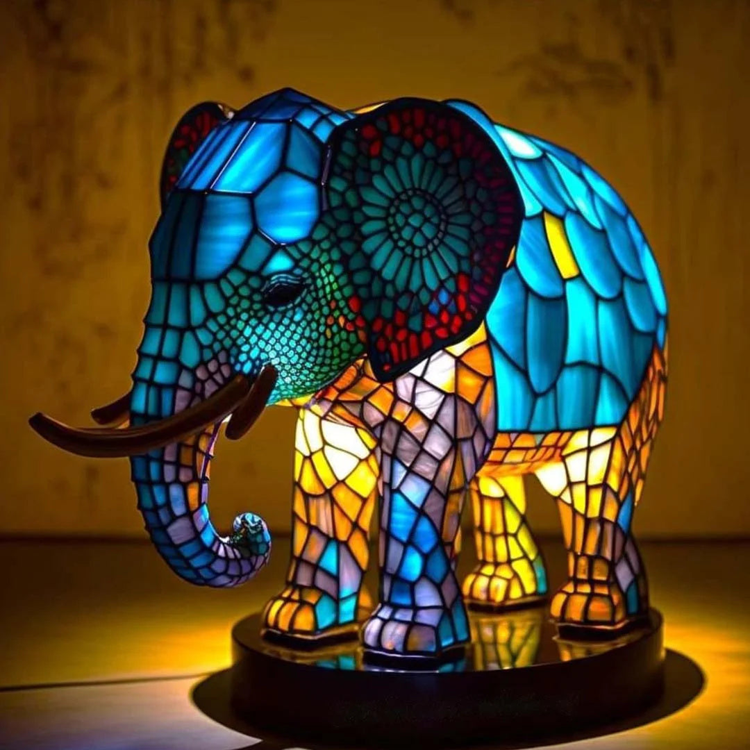 Tiffany stil mosaikglasfigur med dekorativ skulpturel bordlampe