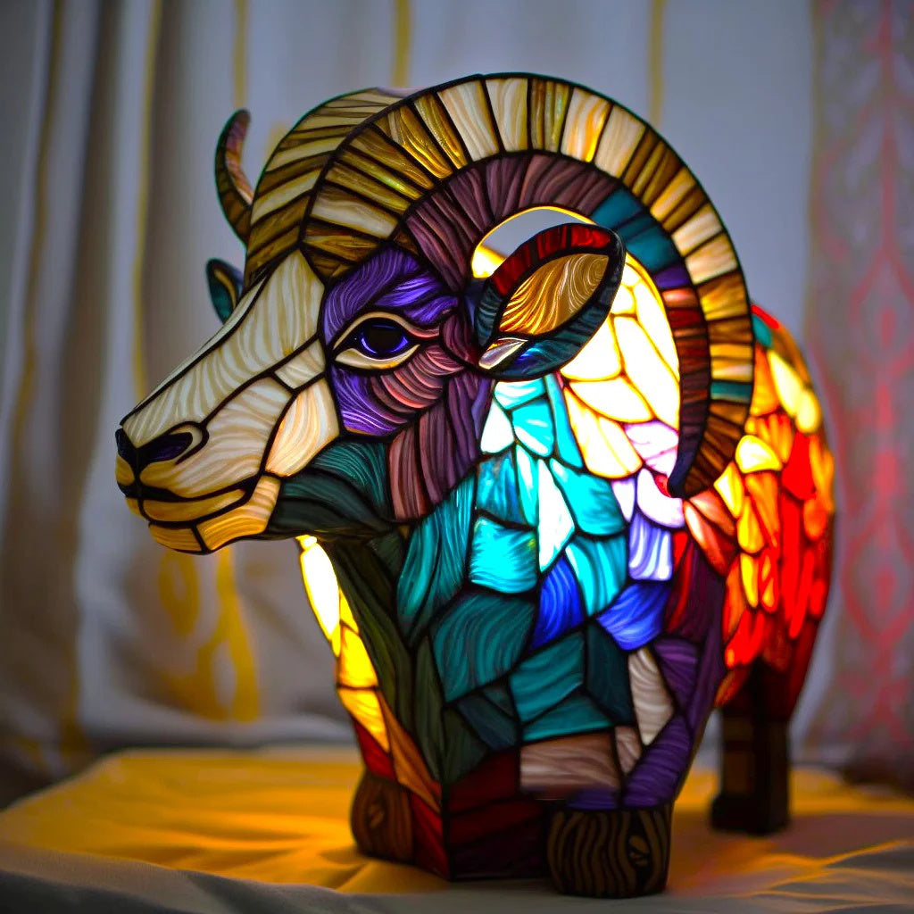 Tiffany stil mosaikglasfigur med dekorativ skulpturel bordlampe