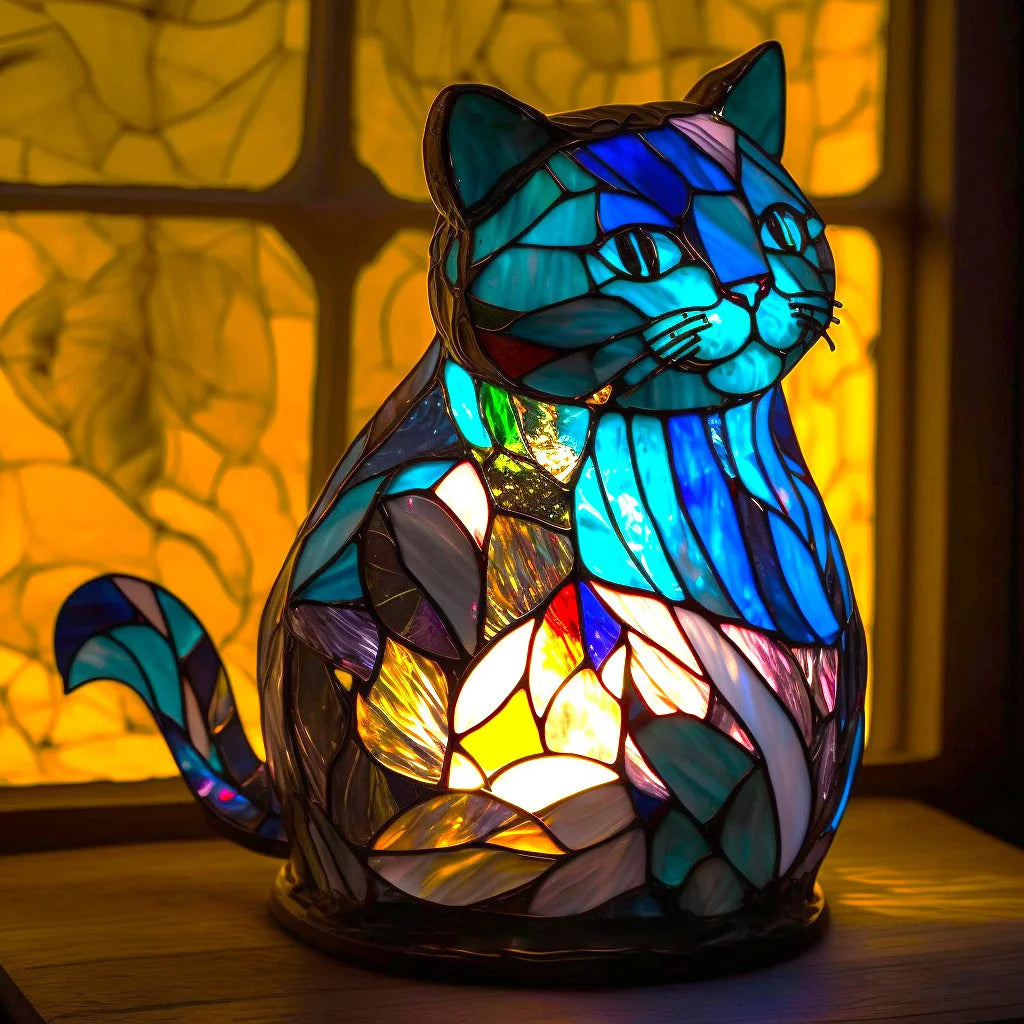 Tiffany stil mosaikglasfigur med dekorativ skulpturel bordlampe