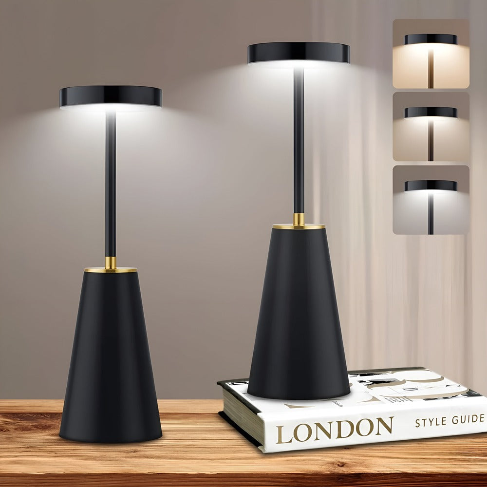 Trådløs LED bordlampe genopladelig metal med touch slank konisk base