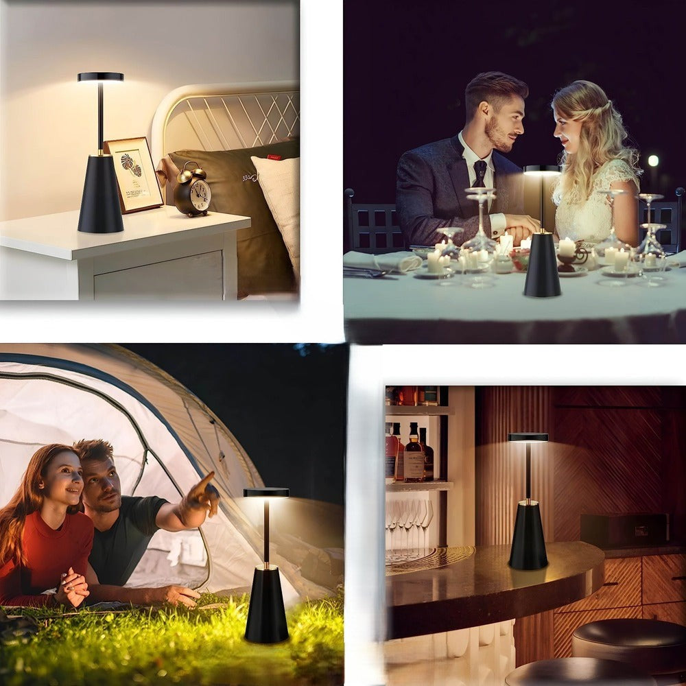 Trådløs LED bordlampe genopladelig metal med touch slank konisk base