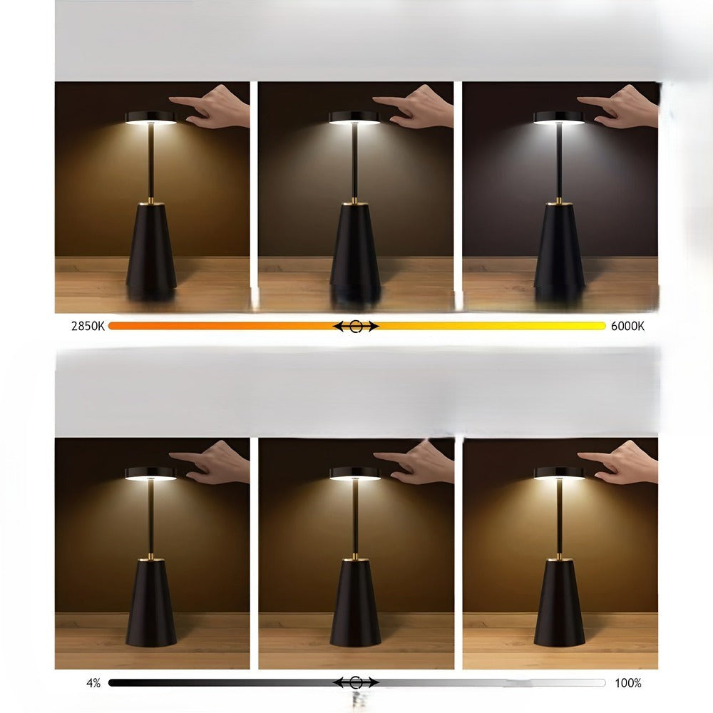Trådløs LED bordlampe genopladelig metal med touch slank konisk base