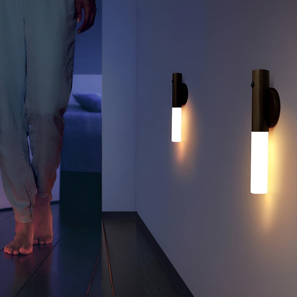 Trådløs væglampe med sensor Magnetisk LED natlampe i træ