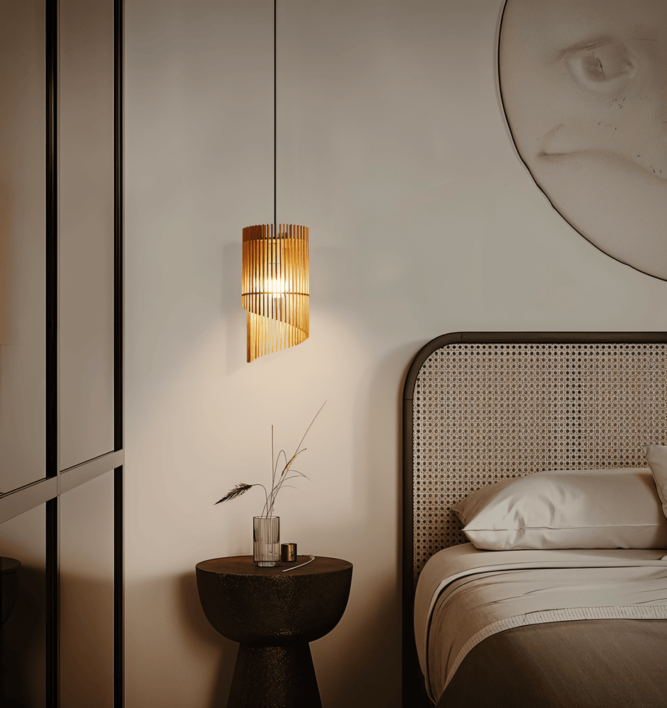 Wood pendant lamp Spiral Lamella Design