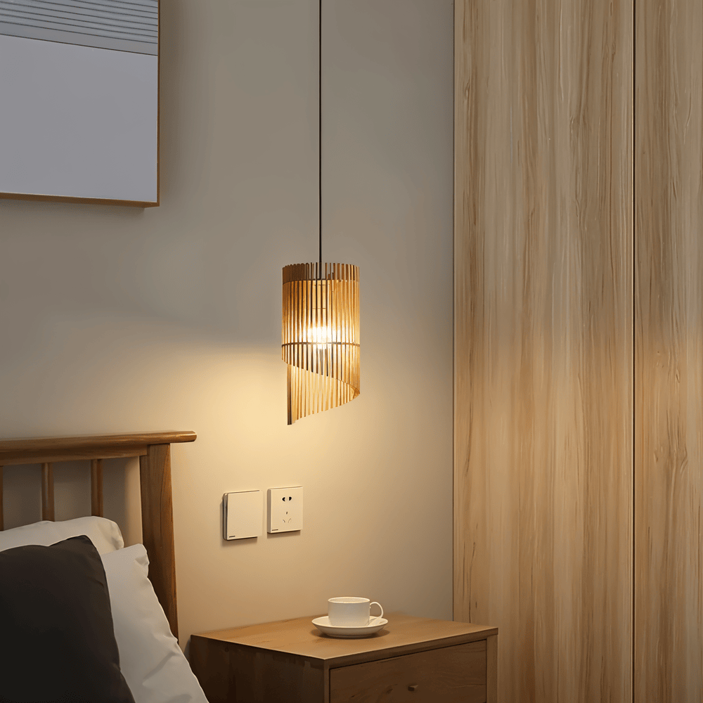 Wood pendant lamp Spiral Lamella Design