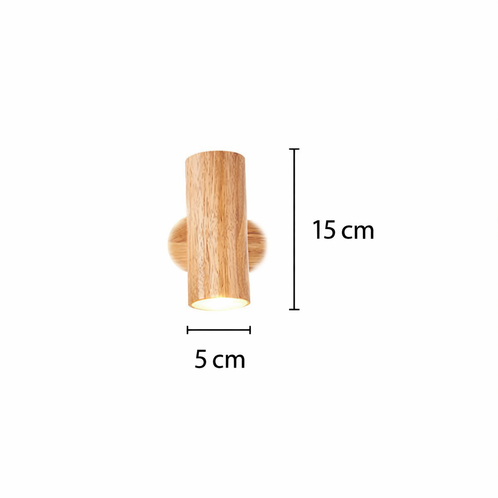Trævæglampe LED-cylinder i massivt træ med op- og nedlys