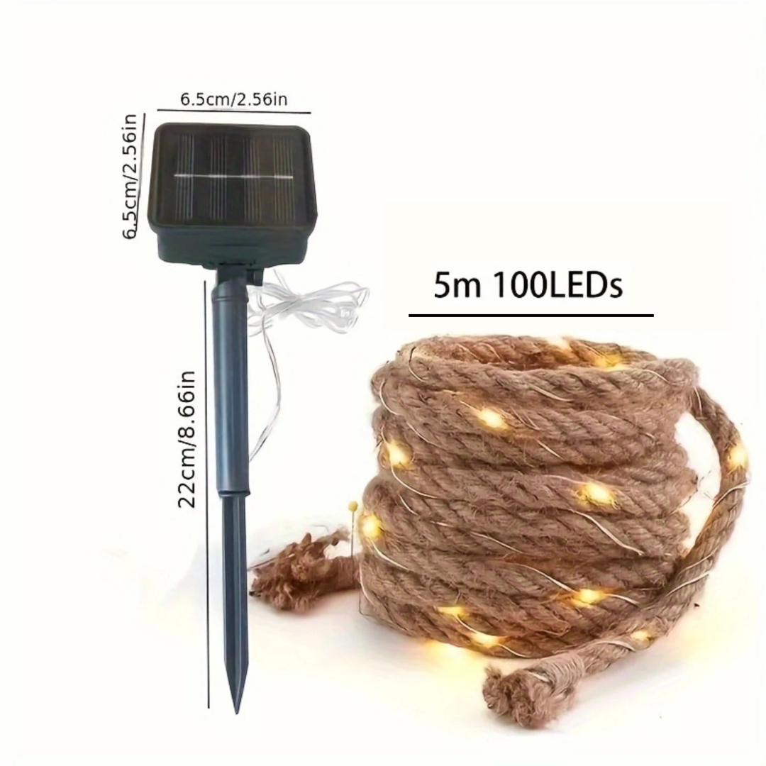 Solar Rope Lights Outdoor Hemp Rope String Light for Garden and Patio