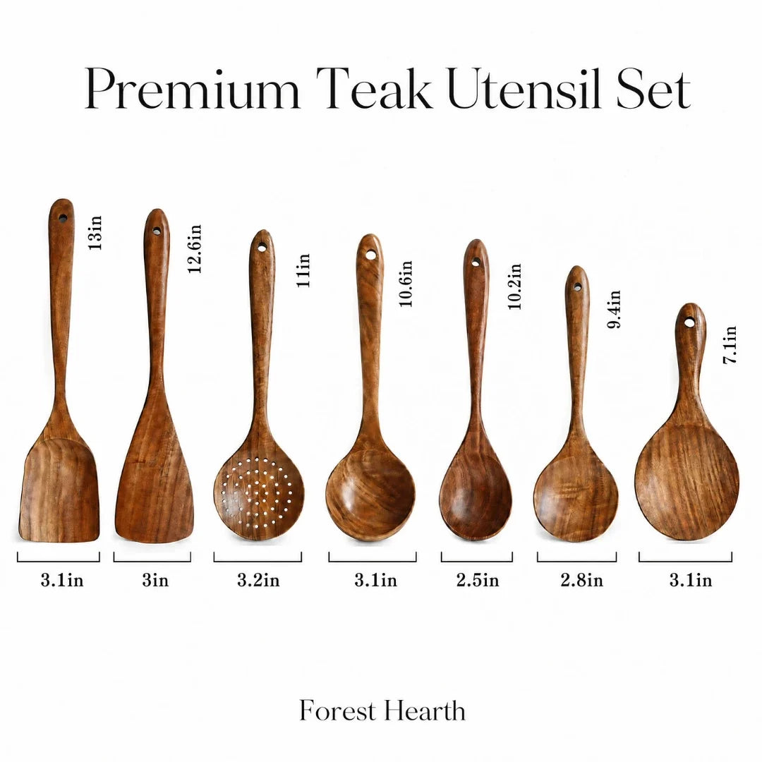 Teak Wood Kitchen Utensil Set for Nonstick Cookware