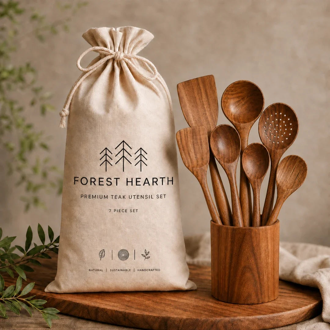 Teak Wood Kitchen Utensil Set for Nonstick Cookware