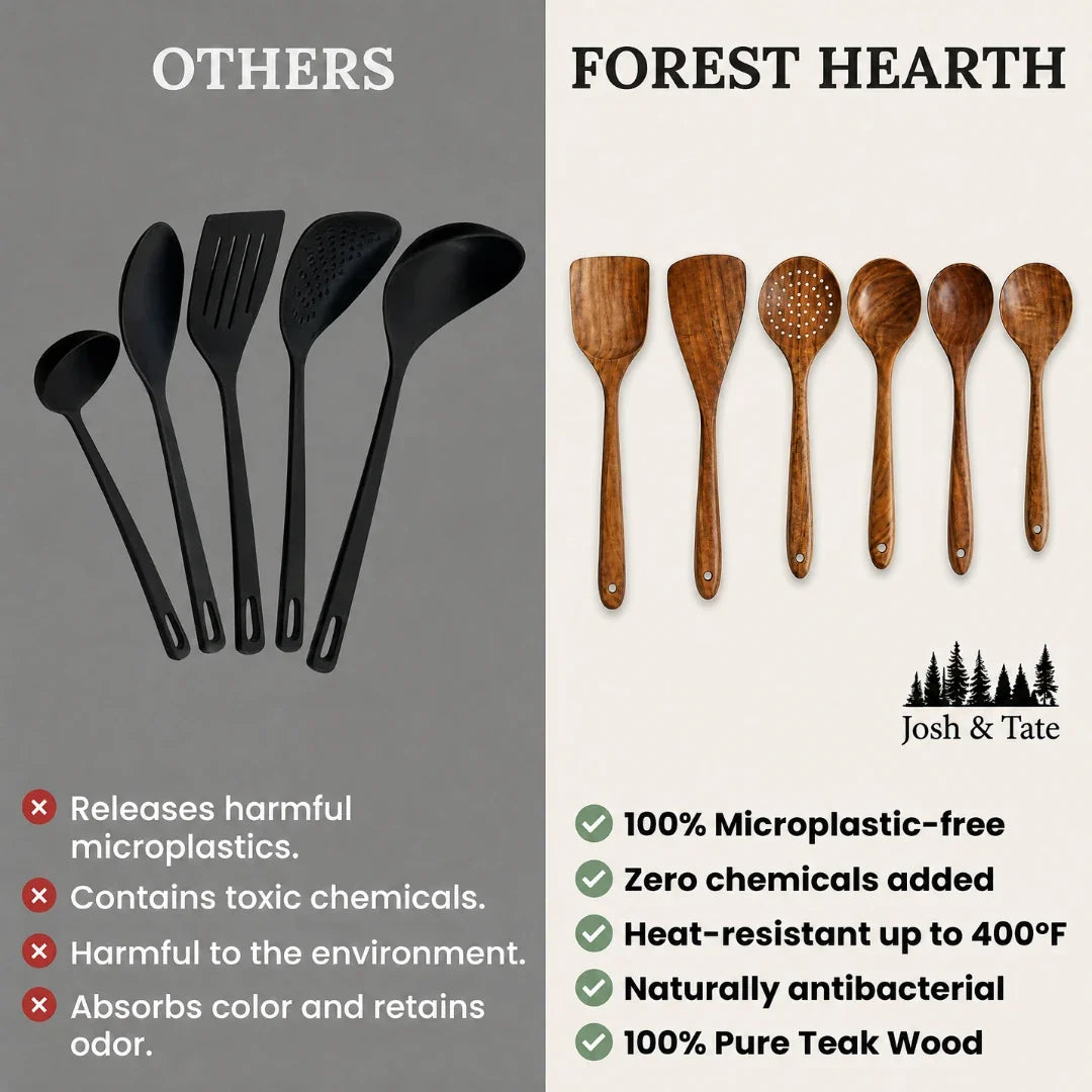 Teak Wood Kitchen Utensil Set for Nonstick Cookware