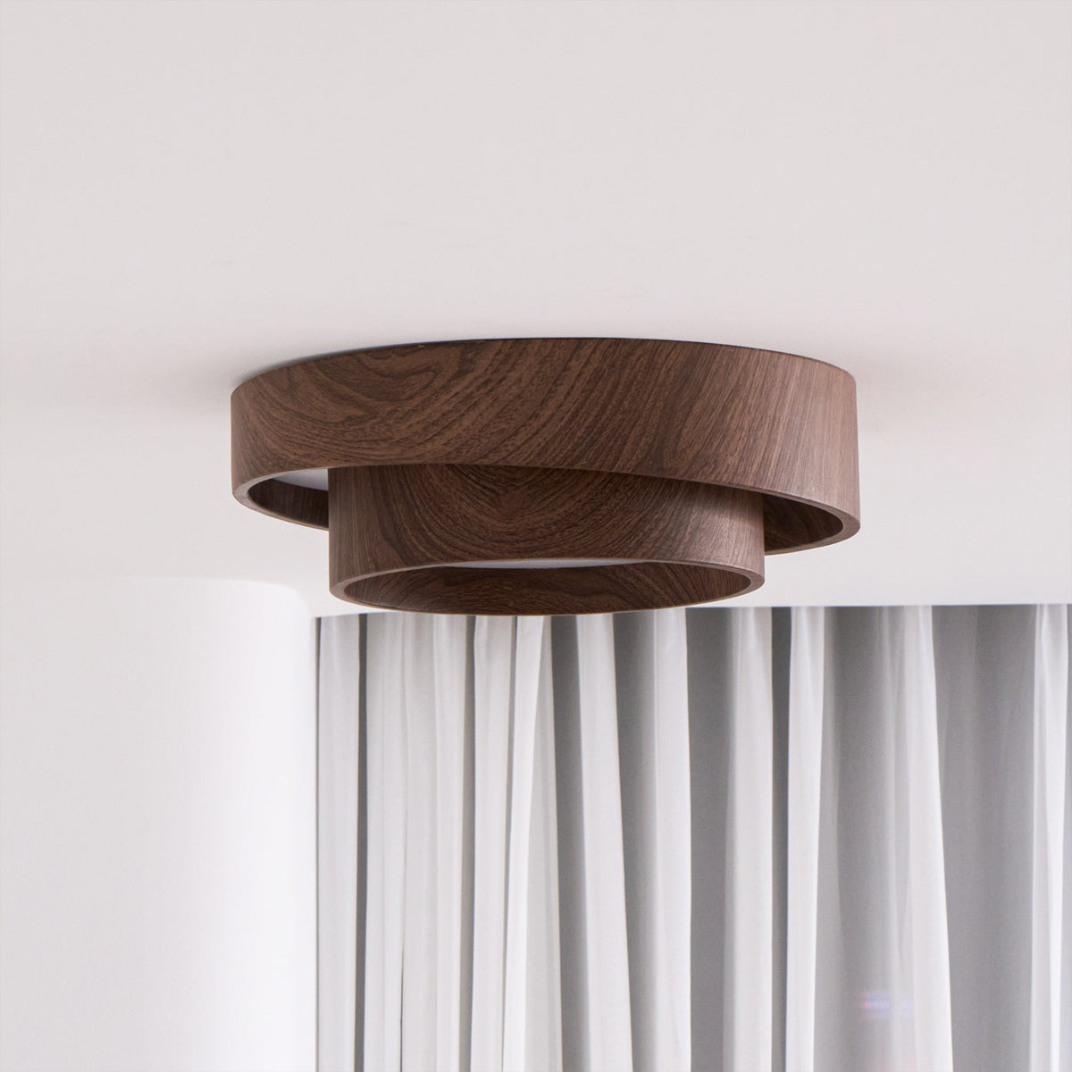 Flush Mount Ceiling Light LED Walnut Finish Dimmable Living Room