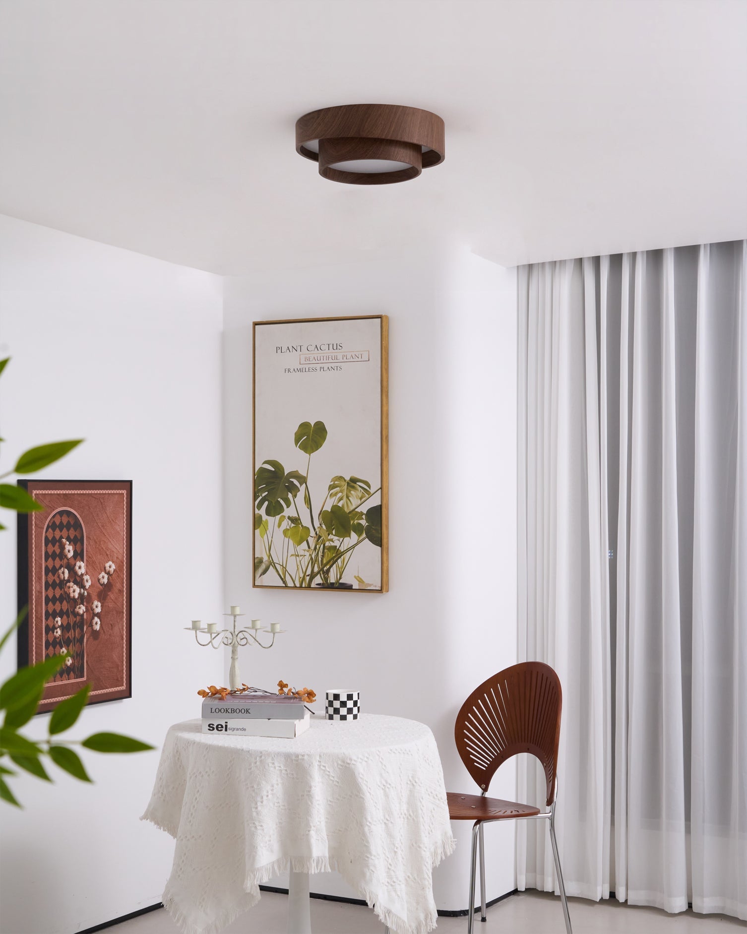 Flush Mount Ceiling Light LED Walnut Finish Dimmable Living Room