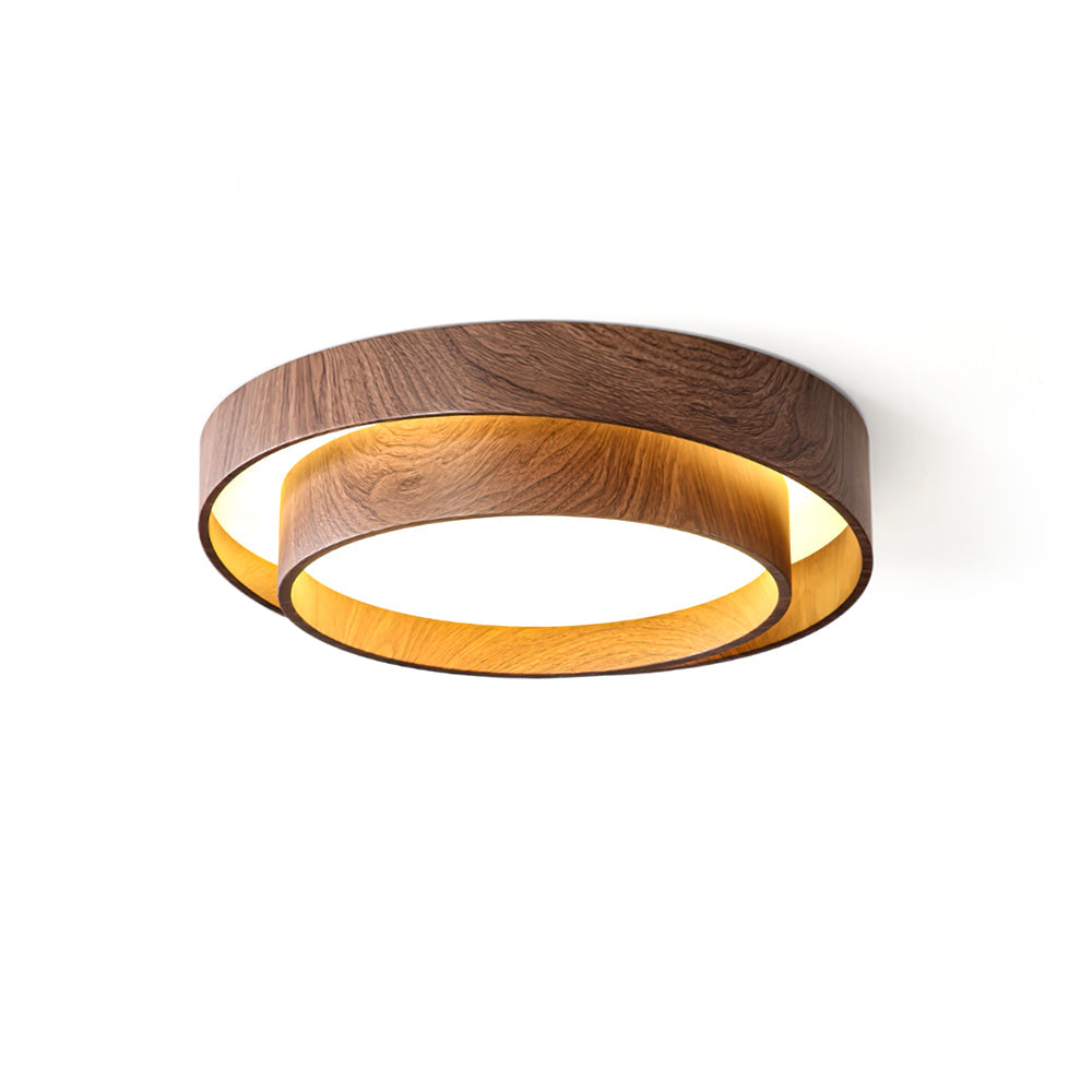 Flush Mount Ceiling Light LED Walnut Finish Dimmable Living Room