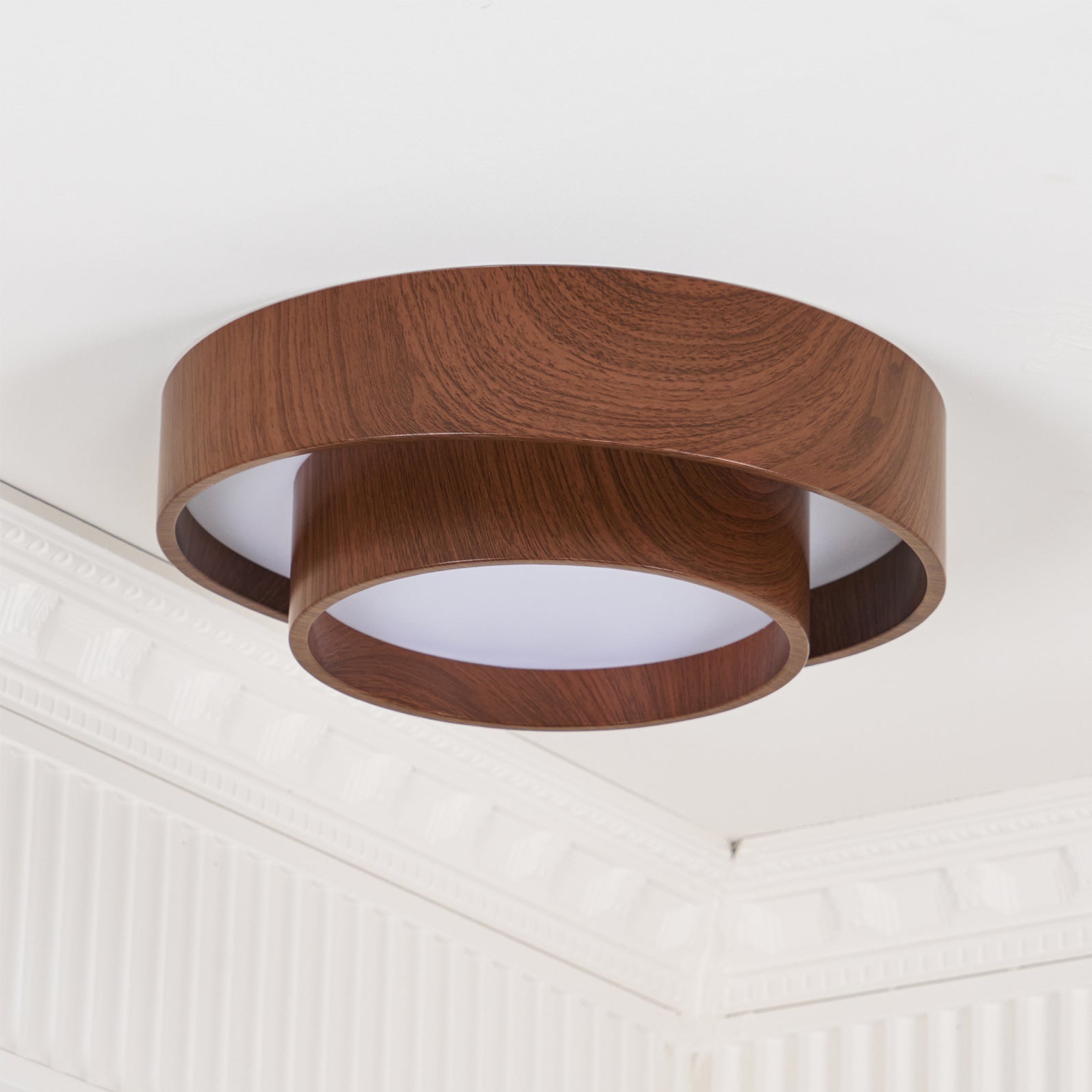 Flush Mount Ceiling Light LED Walnut Finish Dimmable Living Room