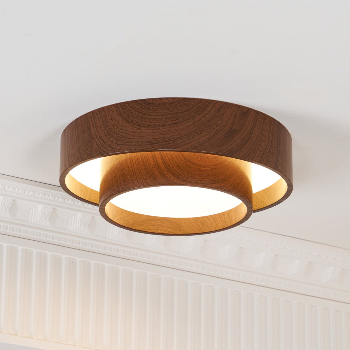 Flush Mount Ceiling Light LED Walnut Finish Dimmable Living Room