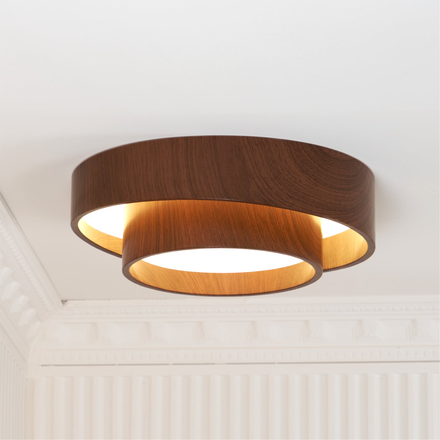 Flush Mount Ceiling Light LED Walnut Finish Dimmable Living Room