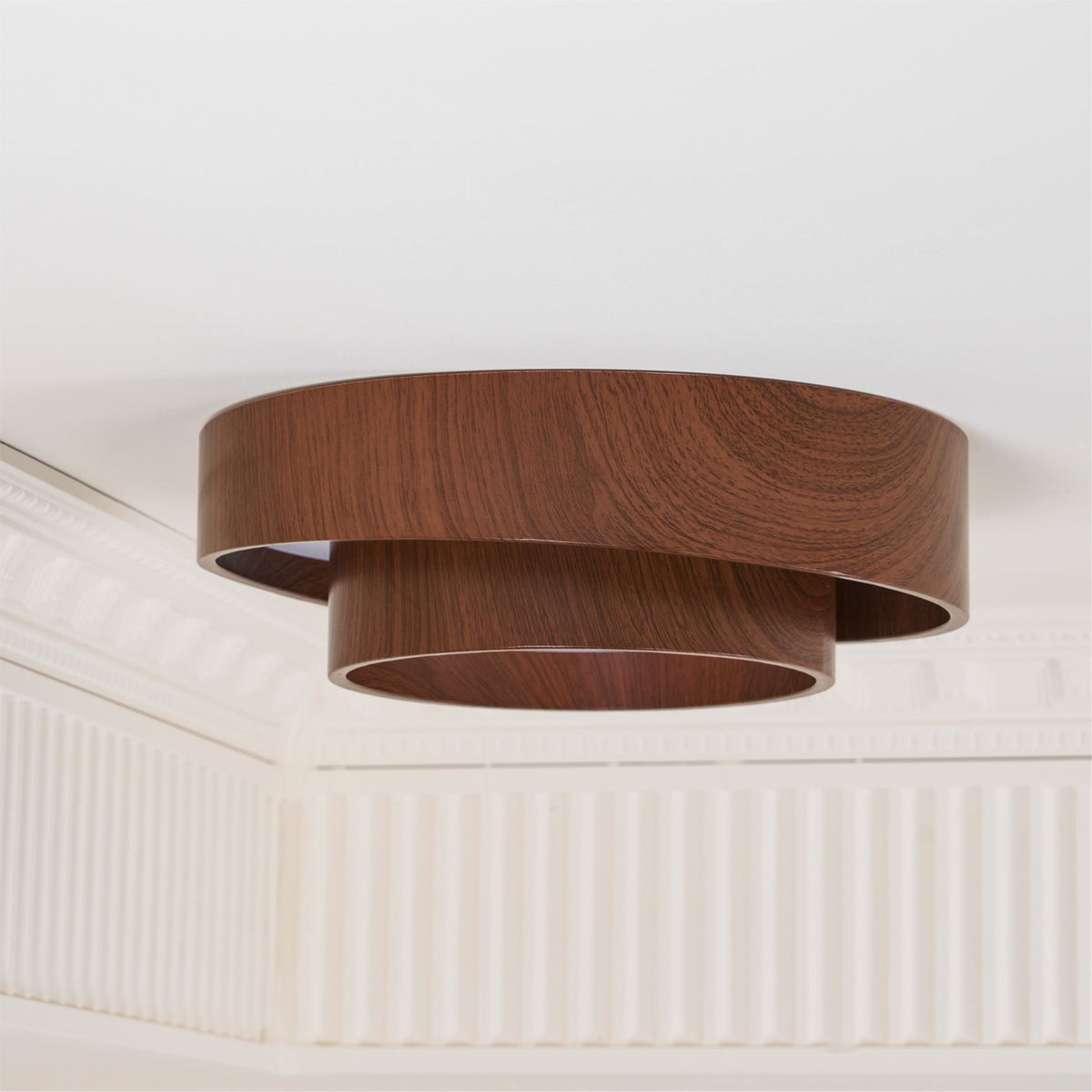 Flush Mount Ceiling Light LED Walnut Finish Dimmable Living Room