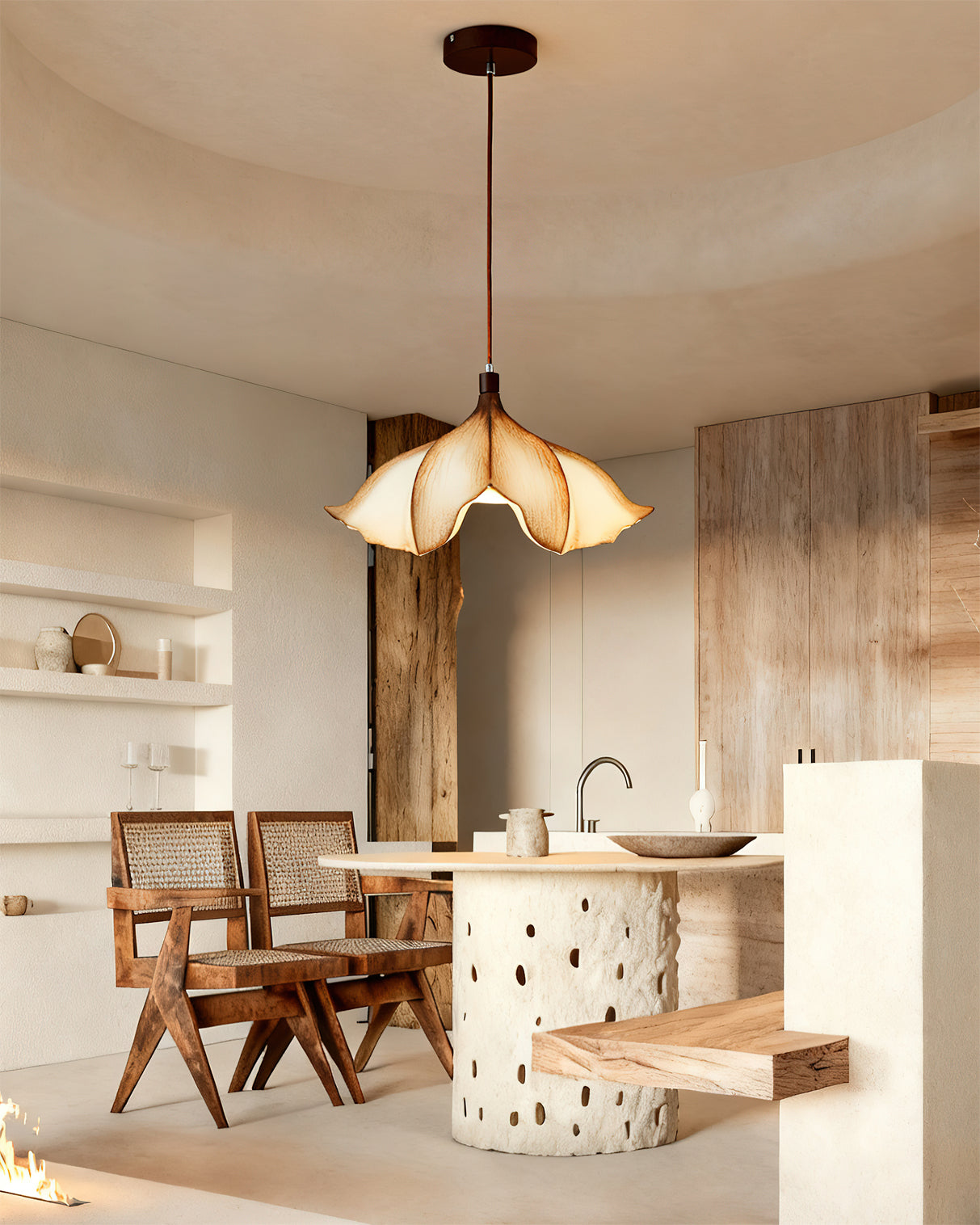 Cocoon Pendant Light Sculptural Webbed Shade Mid Century Style