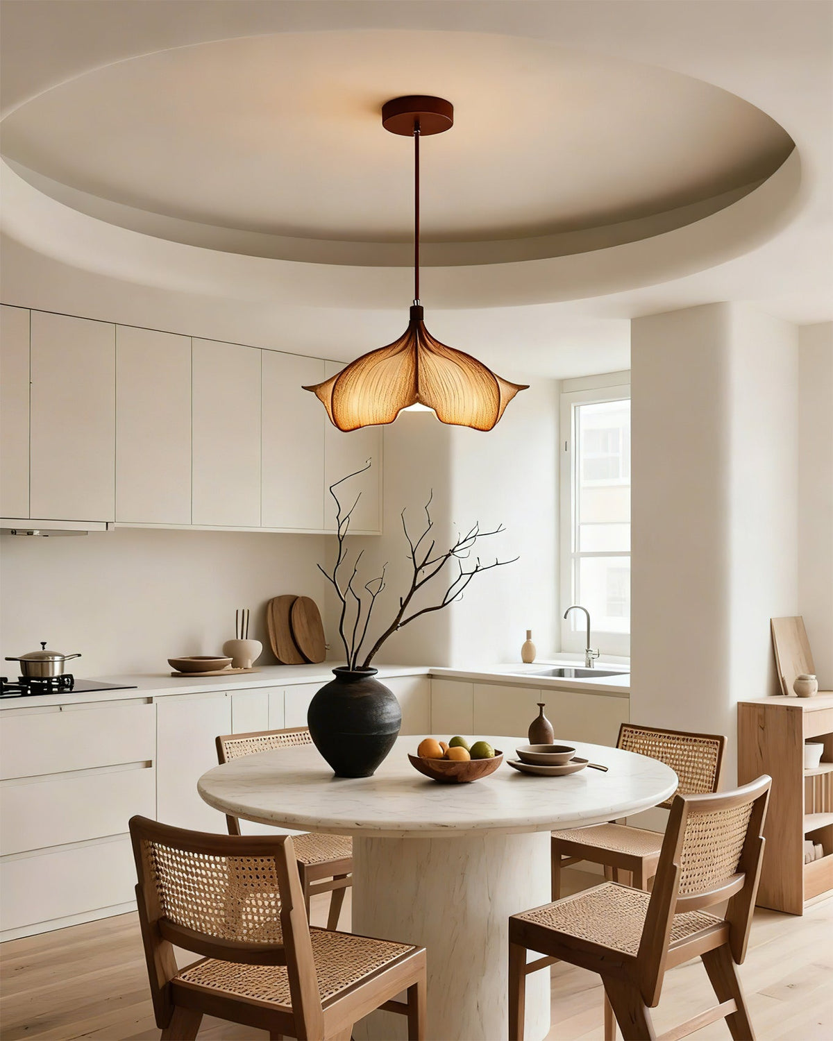 Cocoon Pendant Light Sculptural Webbed Shade Mid Century Style