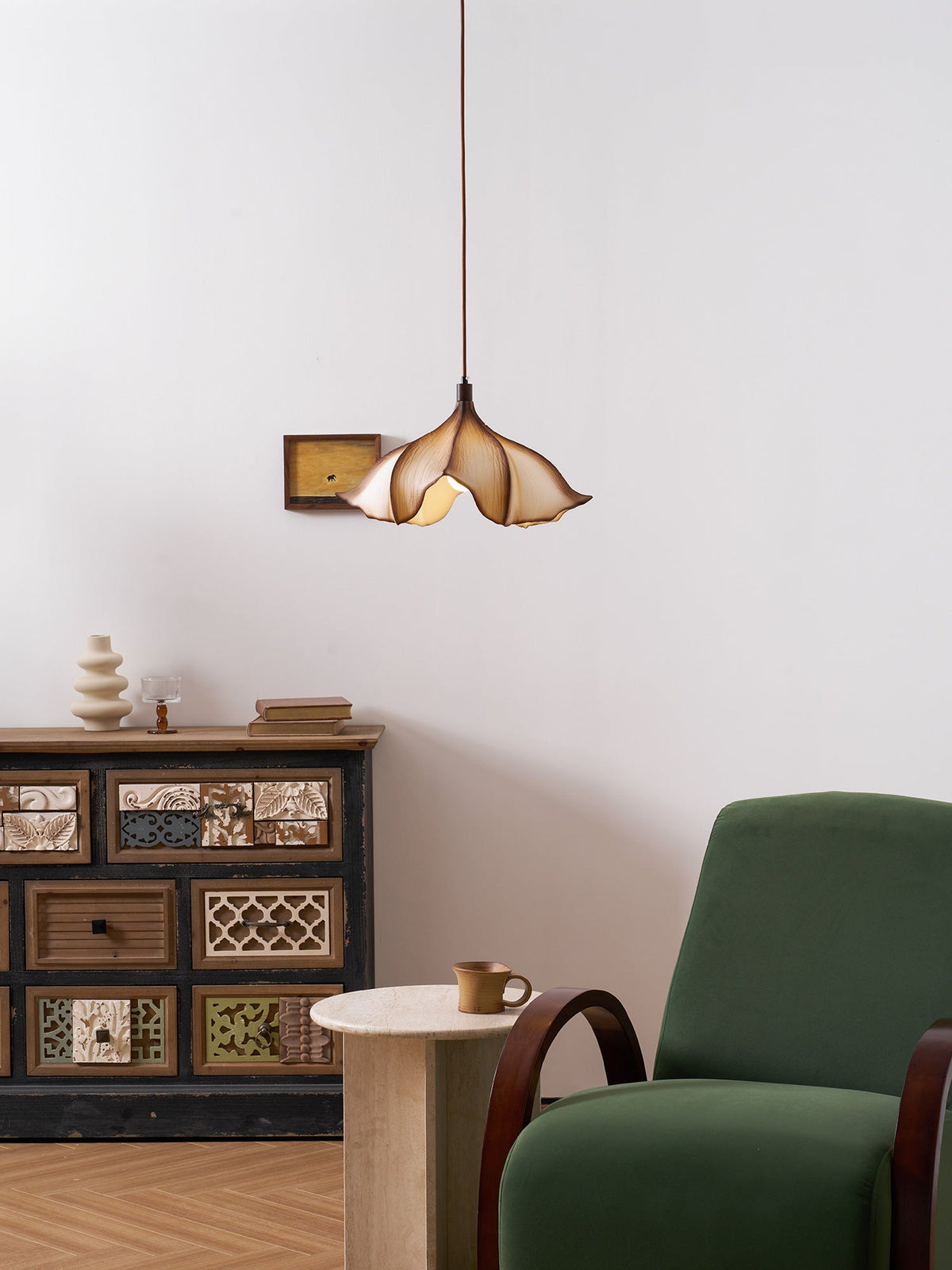 Cocoon Pendant Light Sculptural Webbed Shade Mid Century Style