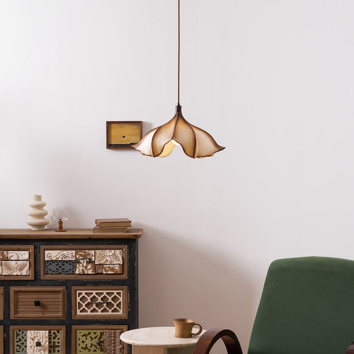 Cocoon Pendant Light Sculptural Webbed Shade Mid Century Style