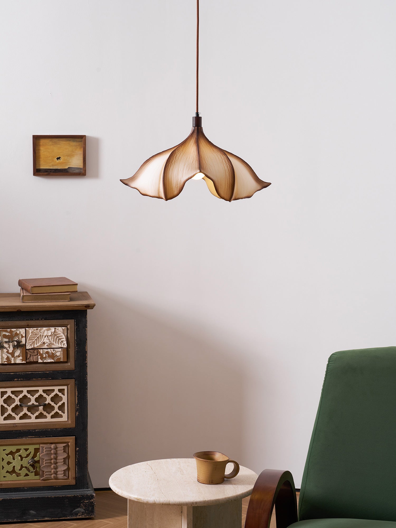 Cocoon Pendant Light Sculptural Webbed Shade Mid Century Style