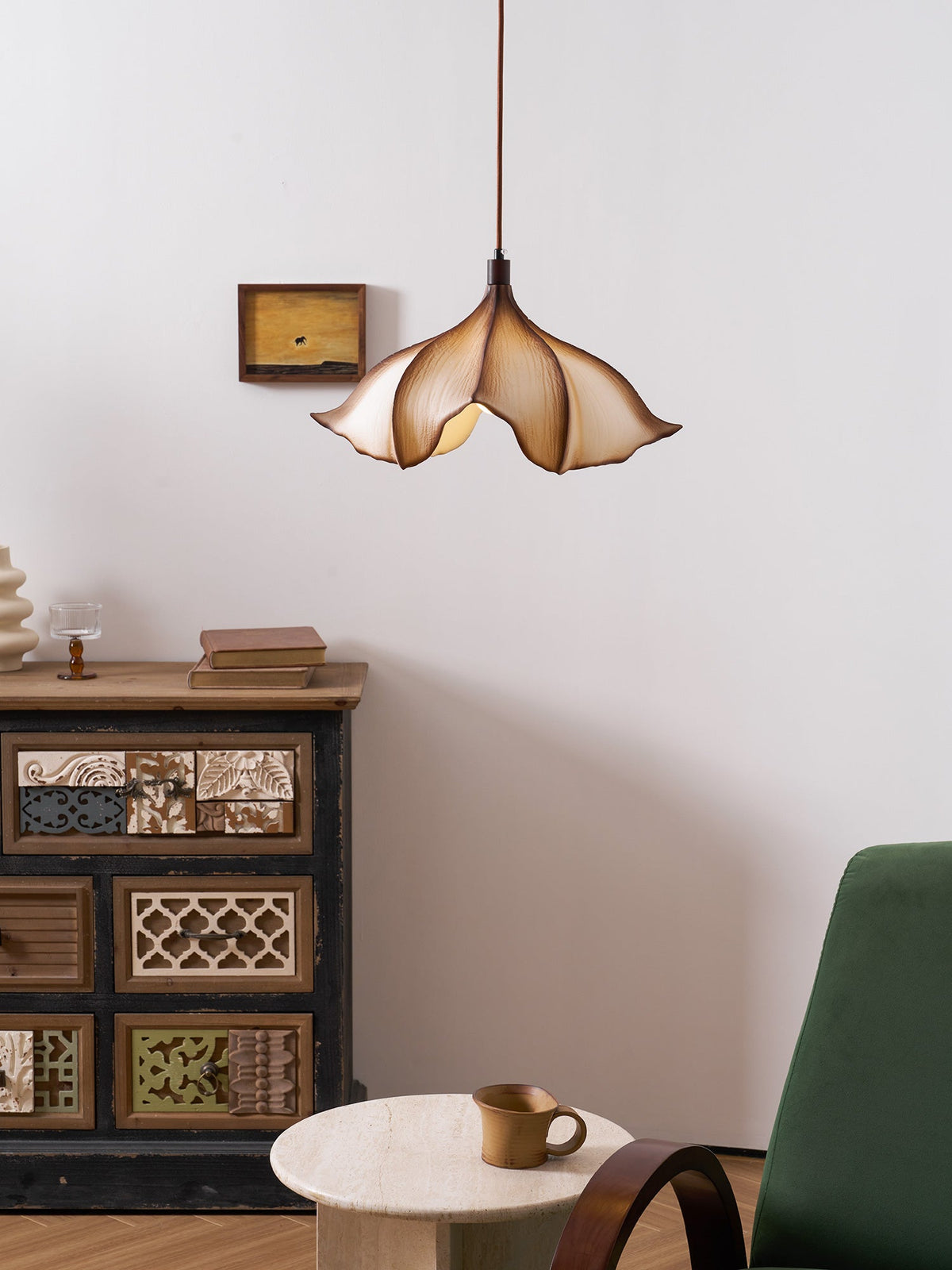 Cocoon Pendant Light Sculptural Webbed Shade Mid Century Style