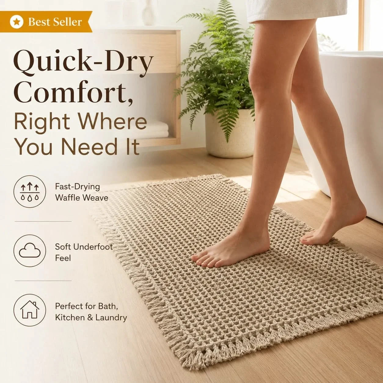 Waffle Weave Bath Mat Quick-Dry