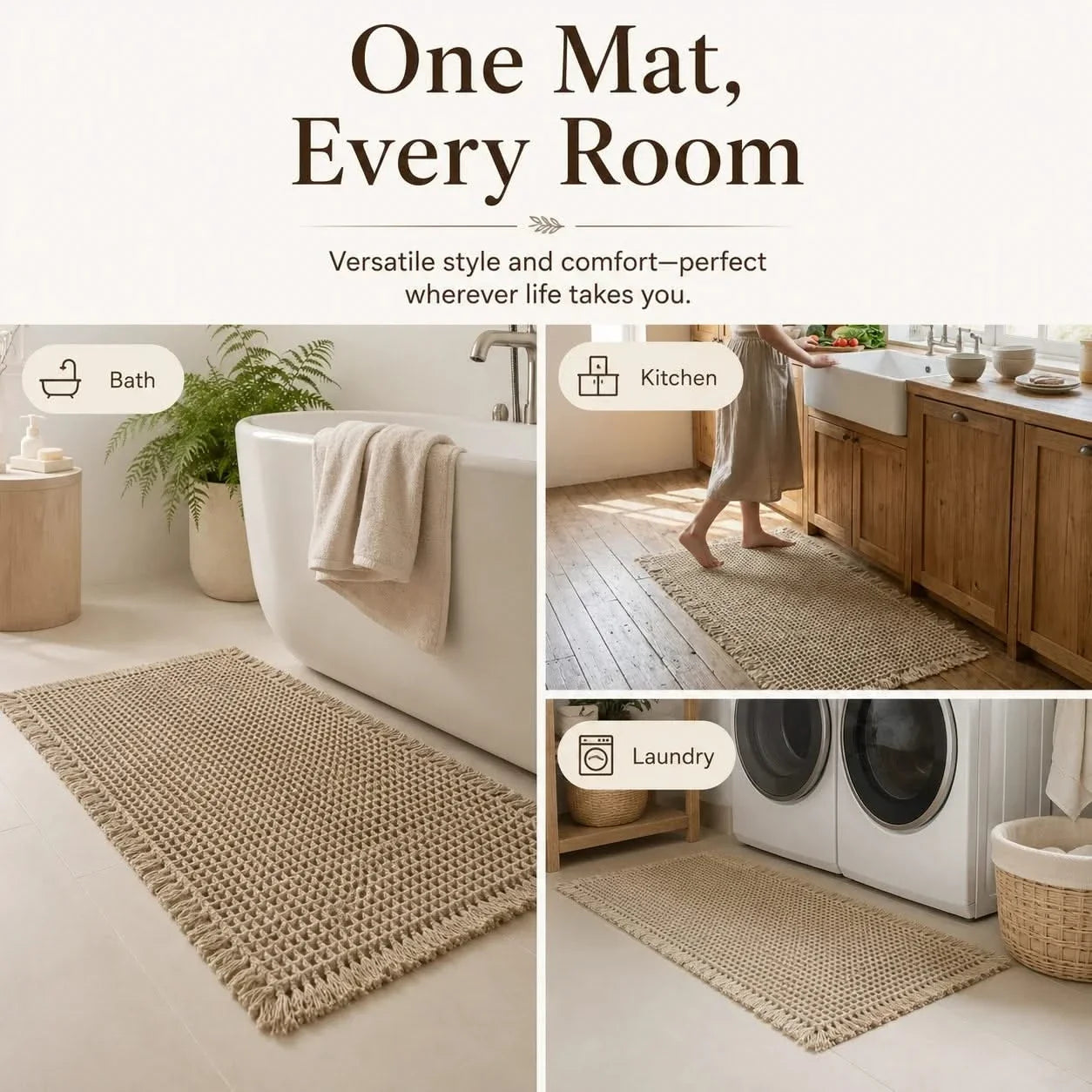 Waffle Weave Bath Mat Quick-Dry