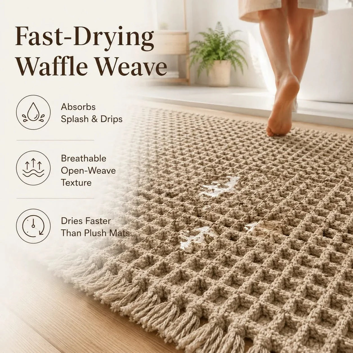 Waffle Weave Bath Mat Quick-Dry