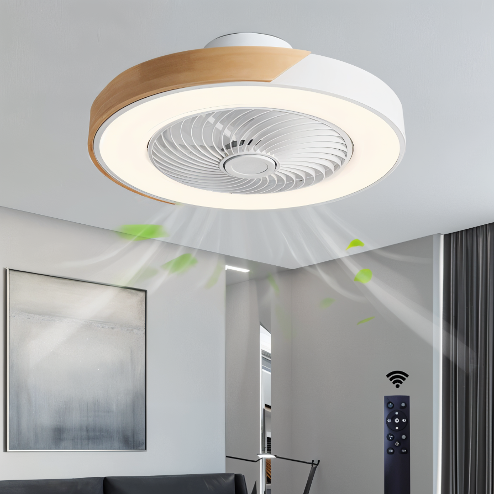 Loftventilator LED lampe med træ og metalramme