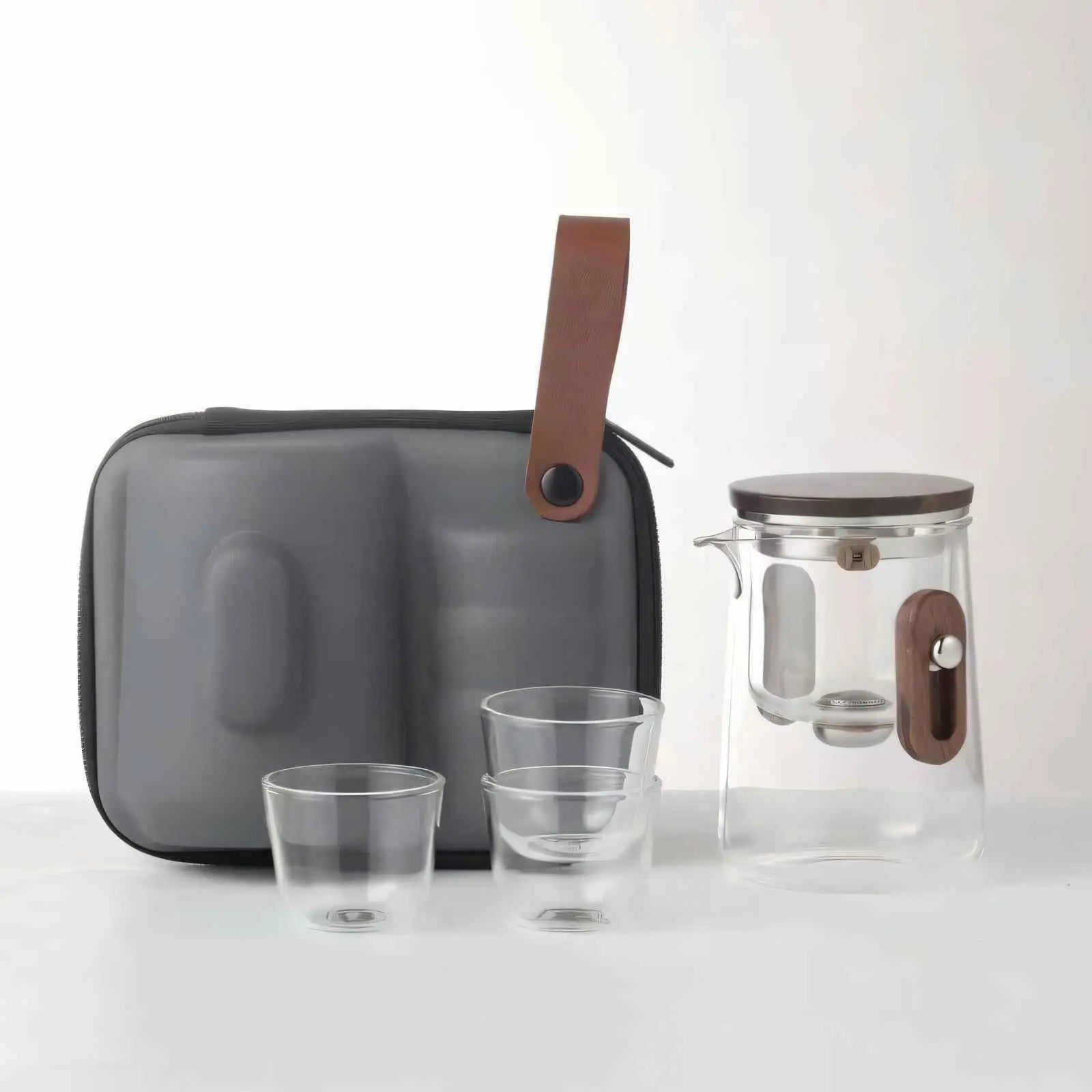 Travel Tea Set with Glass Teapot, Cups and Hard Case