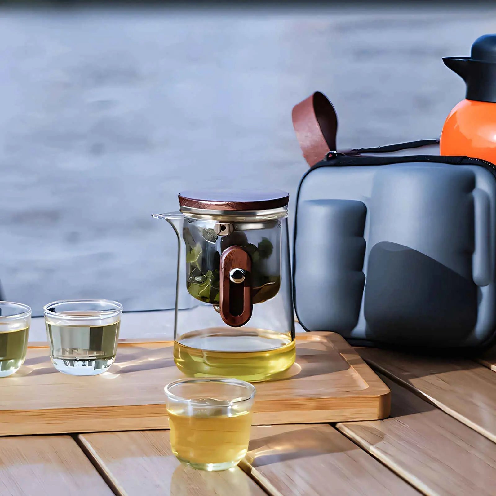 Travel Tea Set with Glass Teapot, Cups and Hard Case