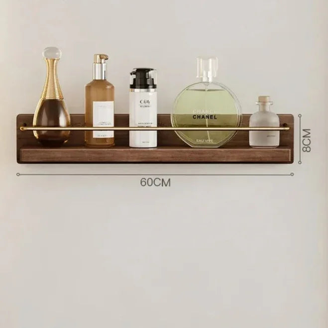 Bamboo Bathroom Shelf Wall Mounted with Metal Guard Rail
