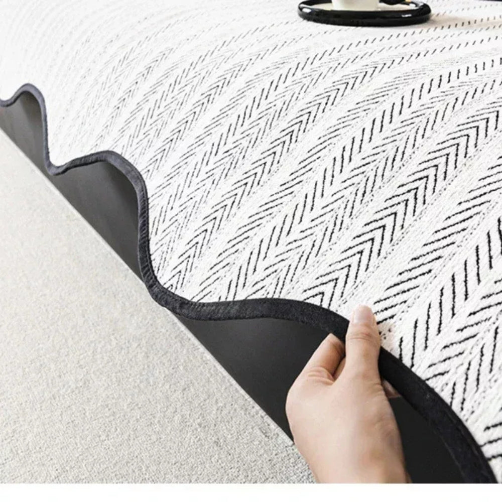 Herringbone Sofa Cover Scalloped Edge Microfiber Couch Throw Non Slip