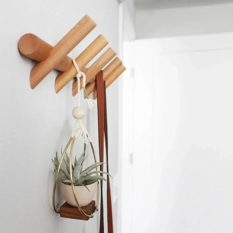 Oak Peg Rail Coat Rack with Angled Hooks, Wall Mounted