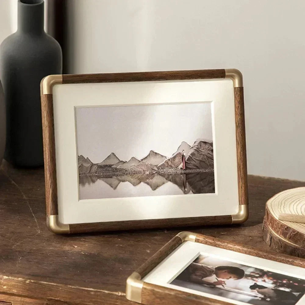 Tabletop Photo Frame Solid Wood with Mat and Metal Corners